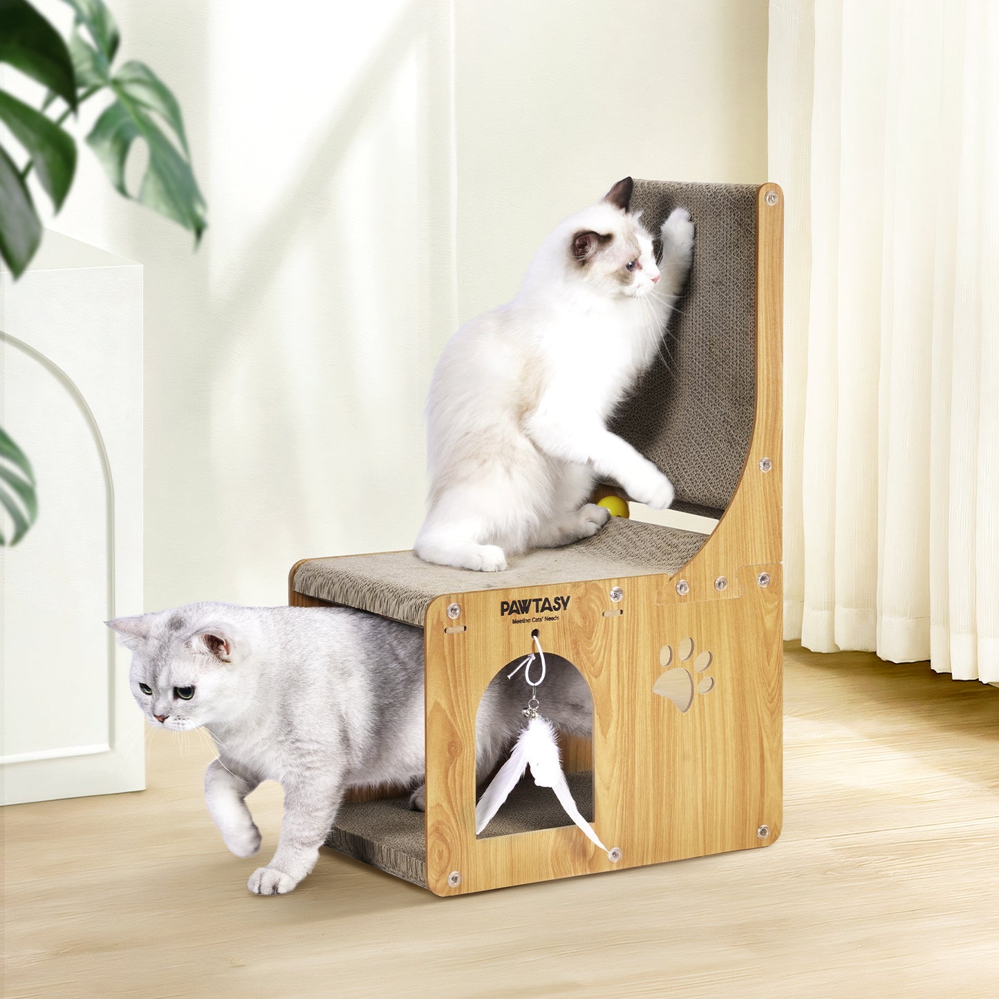 L Shaped Cat Scratcher with House