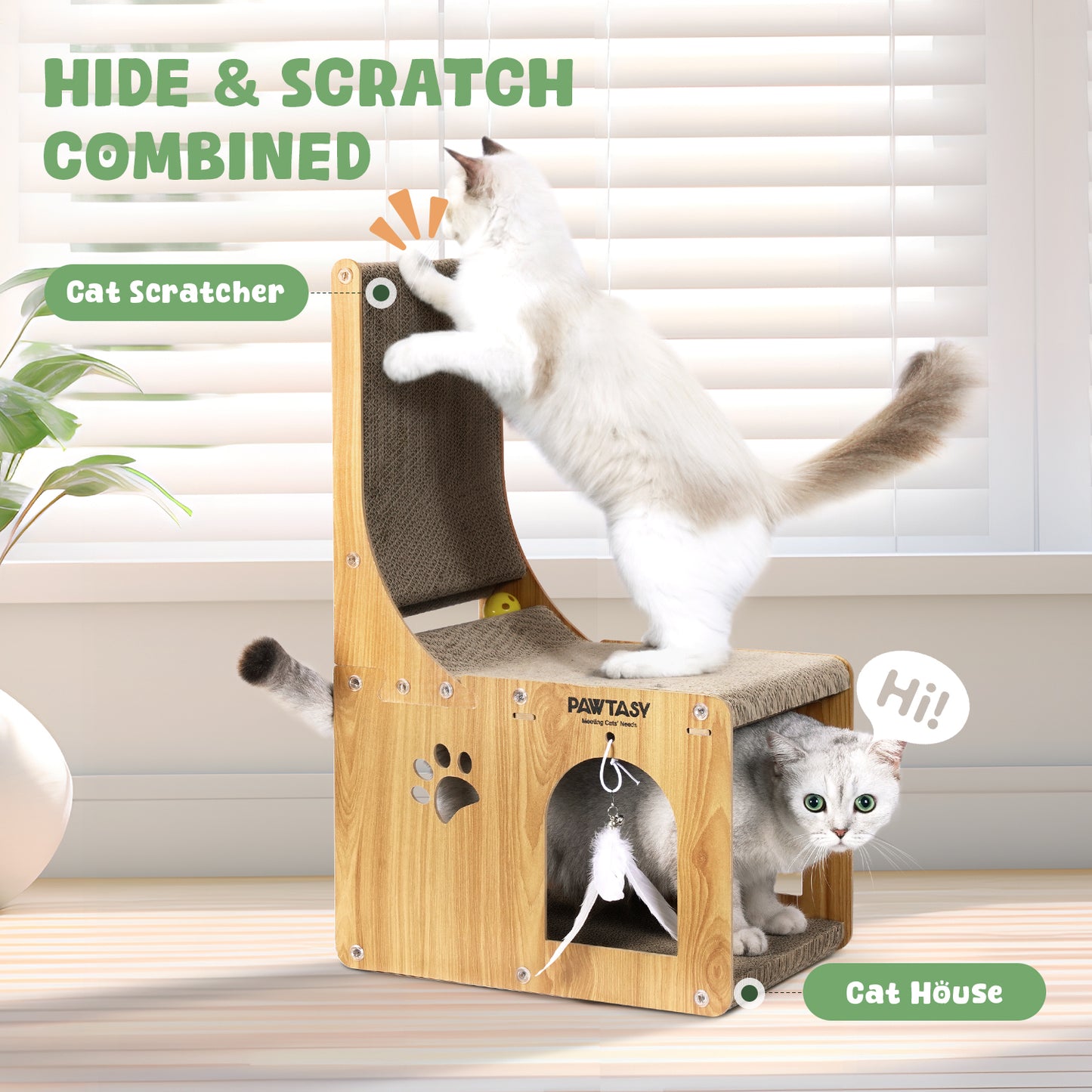 L Shaped Cat Scratcher with House