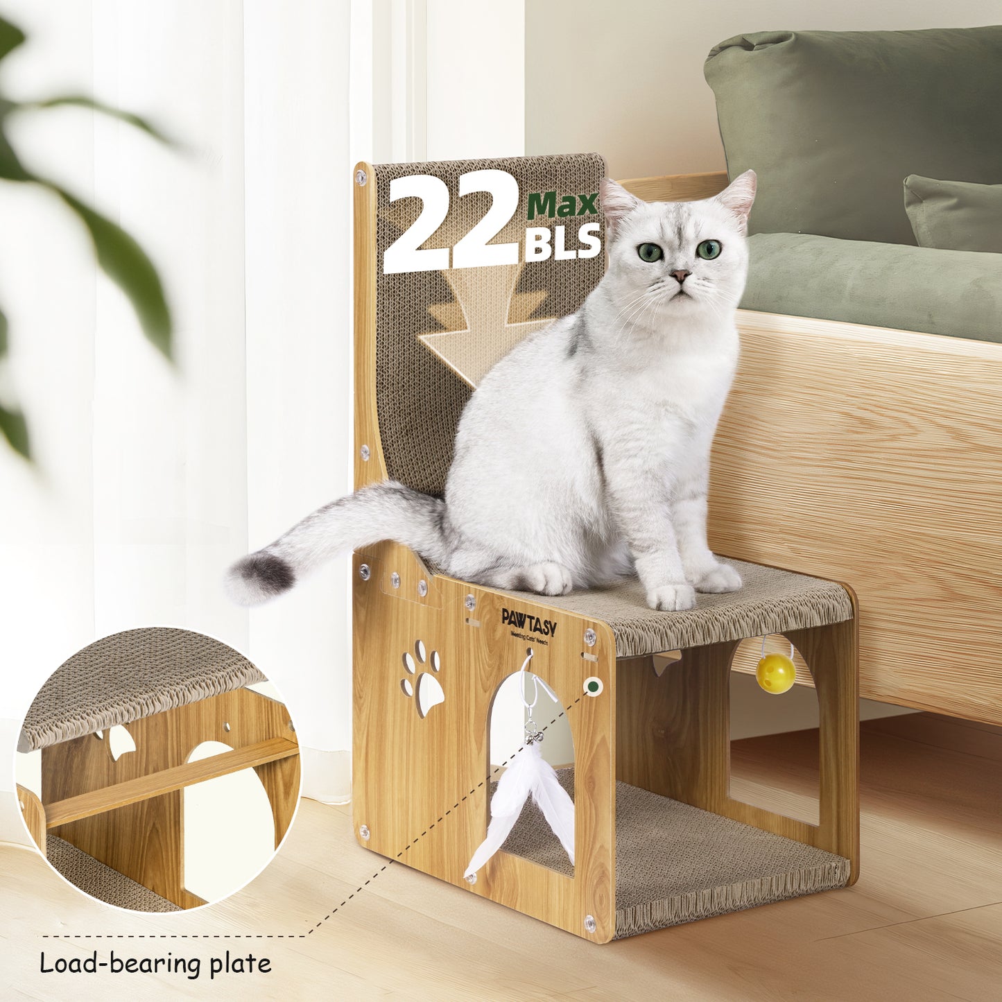 L Shaped Cat Scratcher with House